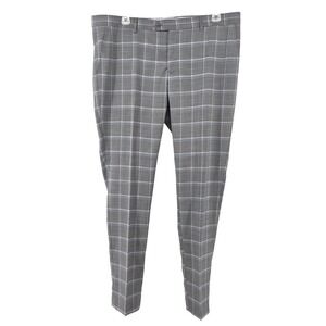 MAZARI Men's Gray Blue Windowpane Dress Pants Flat Front Size 42x34.5 Business